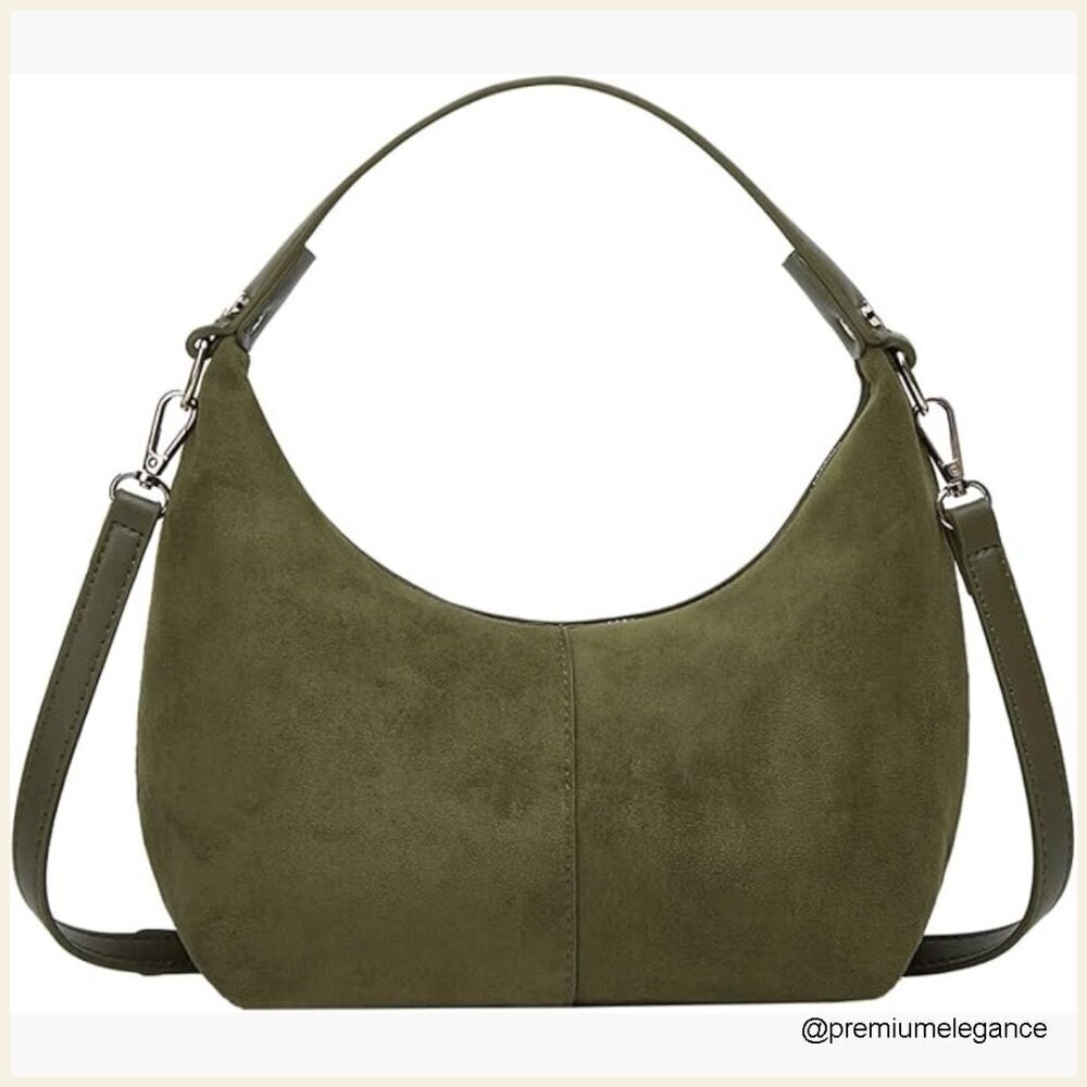 Suede Hobo Shoulder Bag Tote Slouchy Purse Work Handbag Crescent Shape